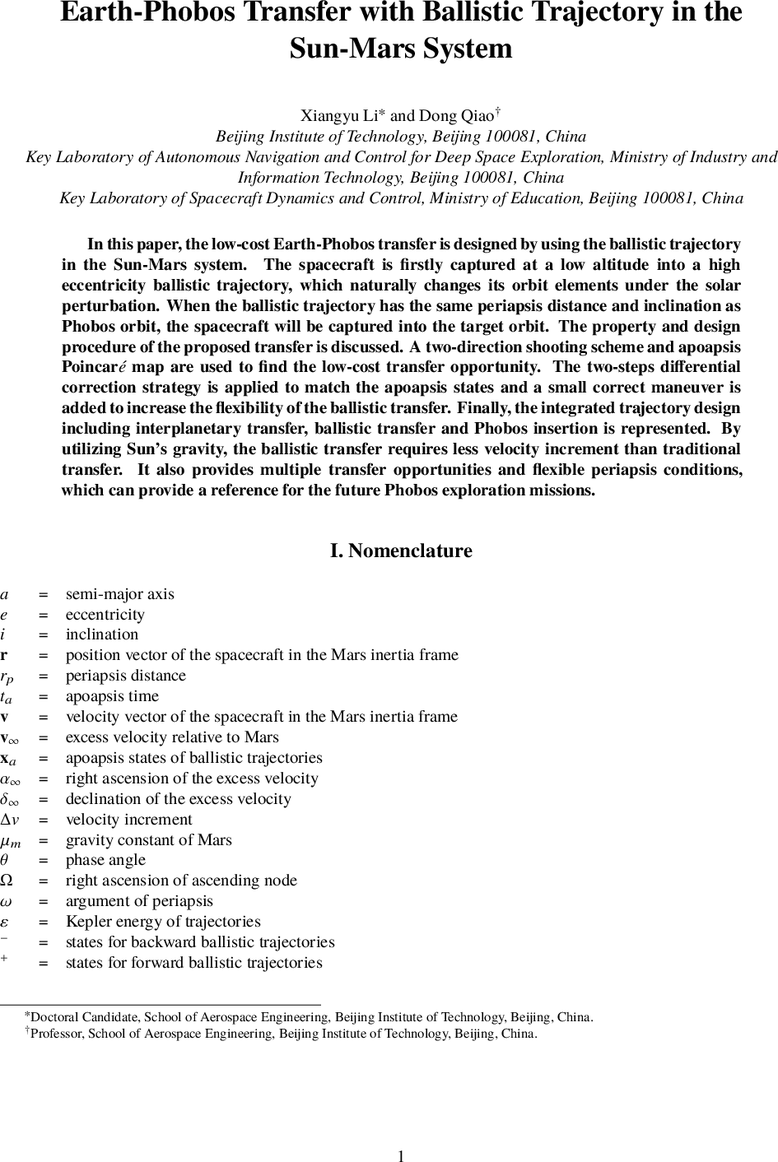 Mars Trajectory Abstract